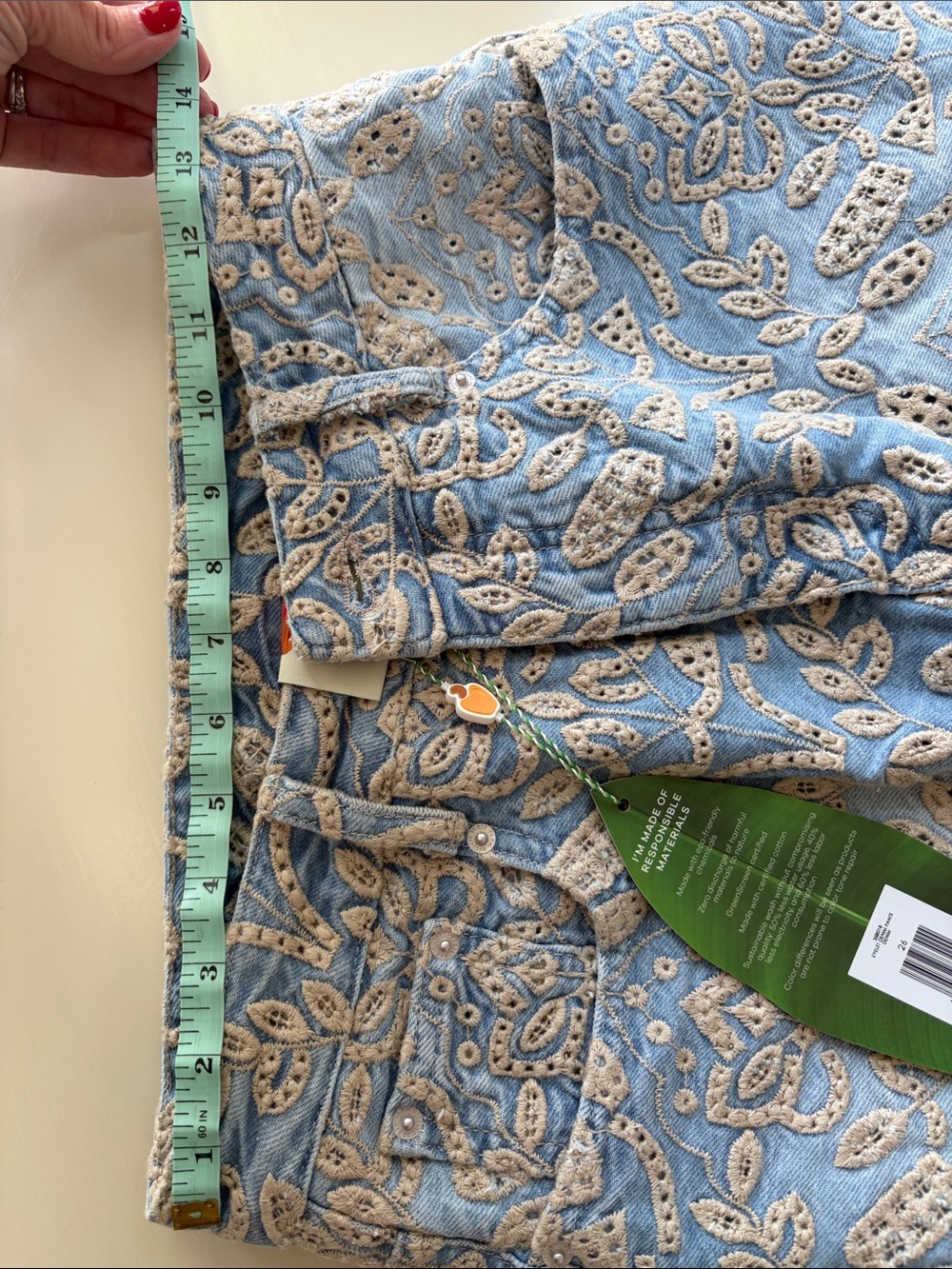 NWT Denim Eyelet Pockets Flare Pants - Picture 7 of 11